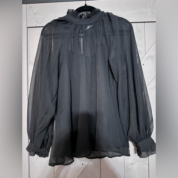 Blu Pepper Tops - Blu Pepper Sheer Black Blouse